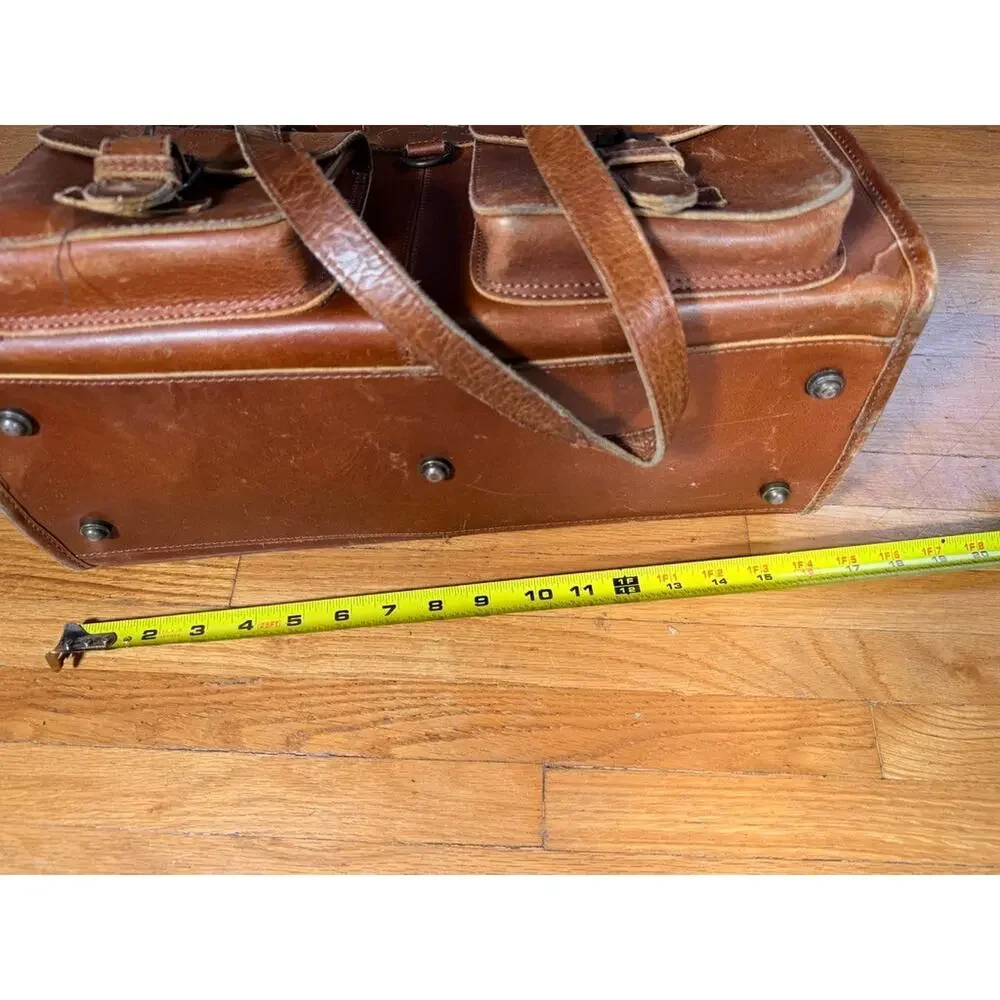 Vintage Brown Leather Small Dog Pet Carrier Bag Travel Tote Ventilated 18